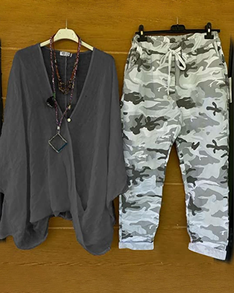 KS | Set of pants and blouse with camouflage pattern
