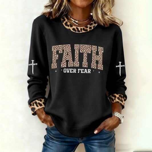 Comstylish Women's Faith Print Crew Neck Casual Sweatshirt