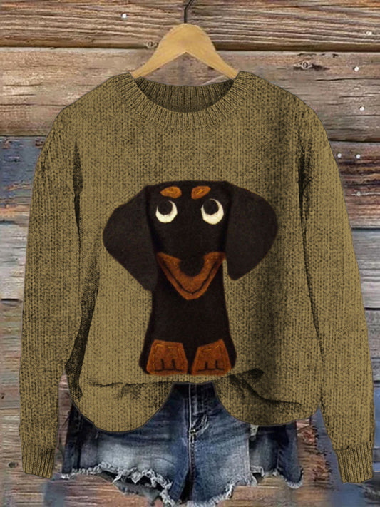 Comstylish Rolling Eyes Dachshund Women's Crew Neck Sweater