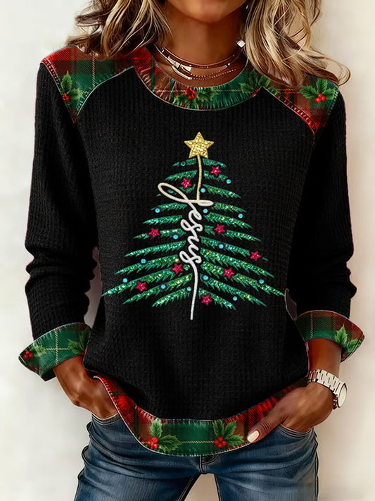 Comstylish Women's Casual Christmas Faith Waffle Top