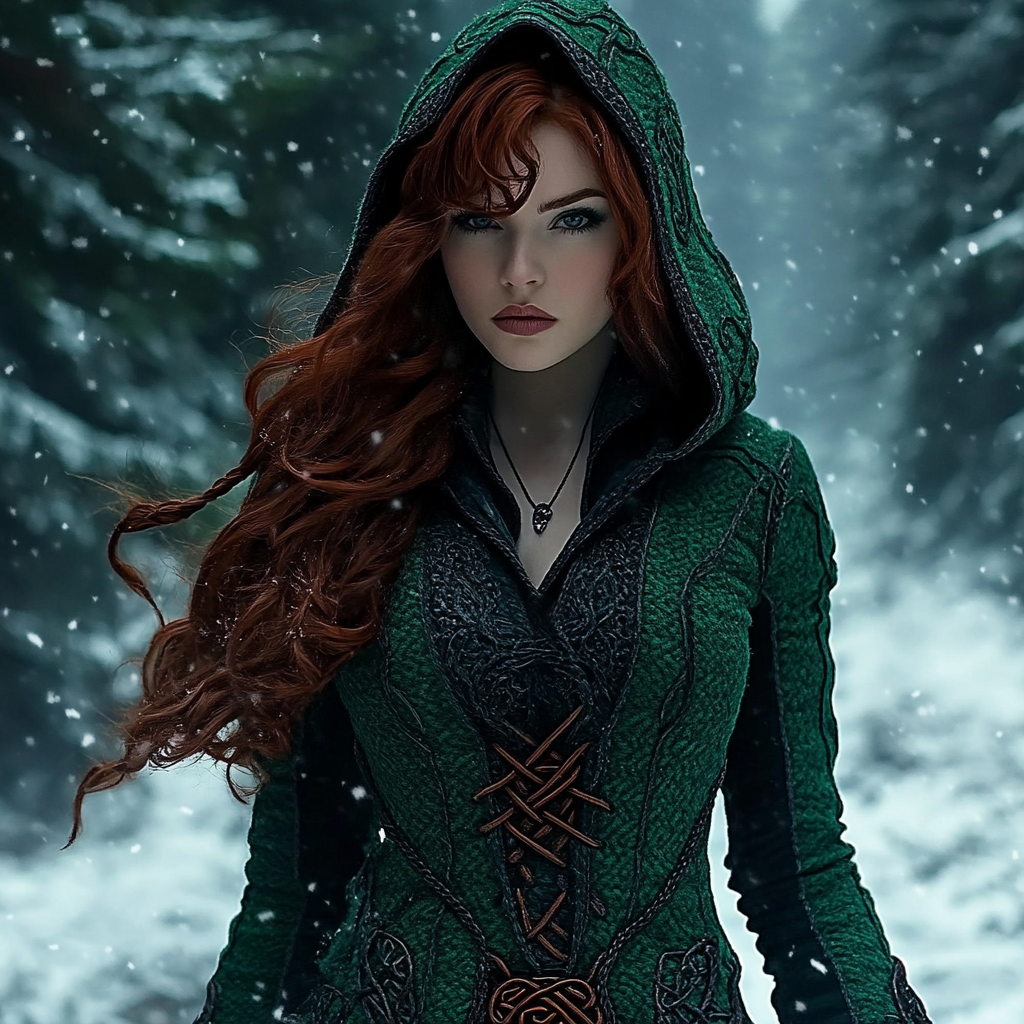 Women's Viking Celtic Knot Jacquard Knit Hooded Sweater artswardrobe