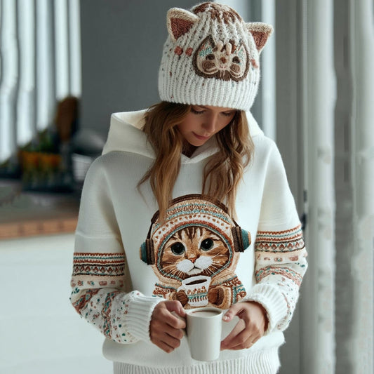 Women's Cute Winter Catart Knitted Warm Sweater