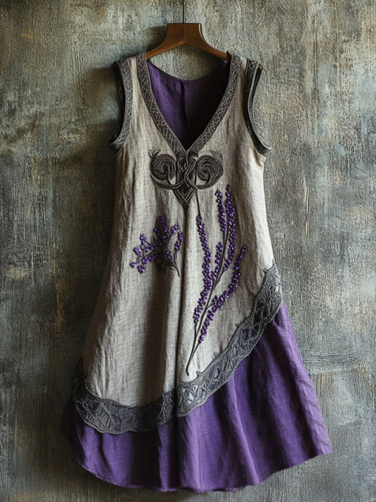 Vintage Celtic Knot With Lavender Art Linen Tank Dress artswardrobe