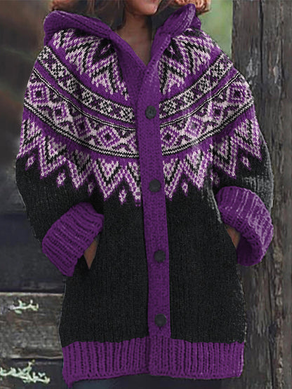 Women's Fairman Pattern Contrast Sweater Cardigan elevenforest