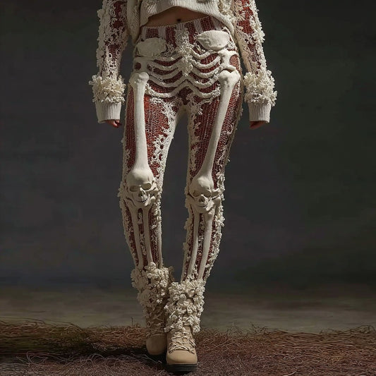 Comstylish Women's Halloween Sequined Skull Casual Leggings