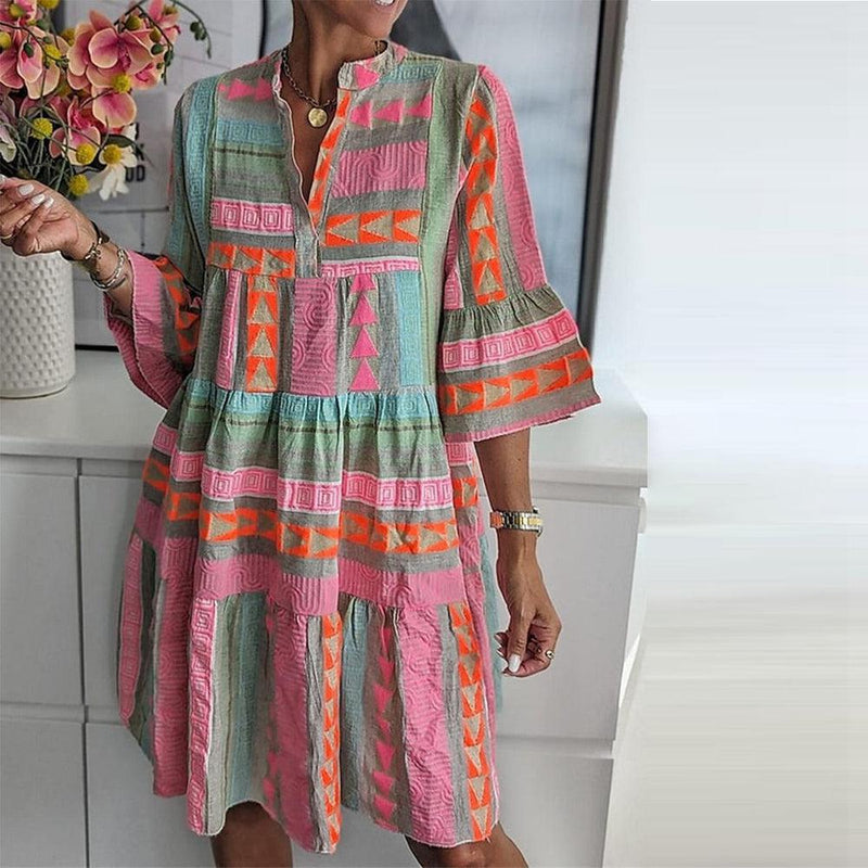 KS | Printed dress with V-neckline