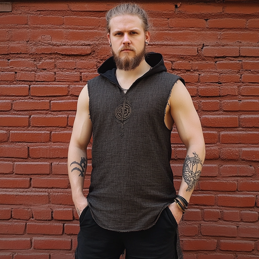 Men's Viking Rune Print Sleeveless Hoodie artswardrobe