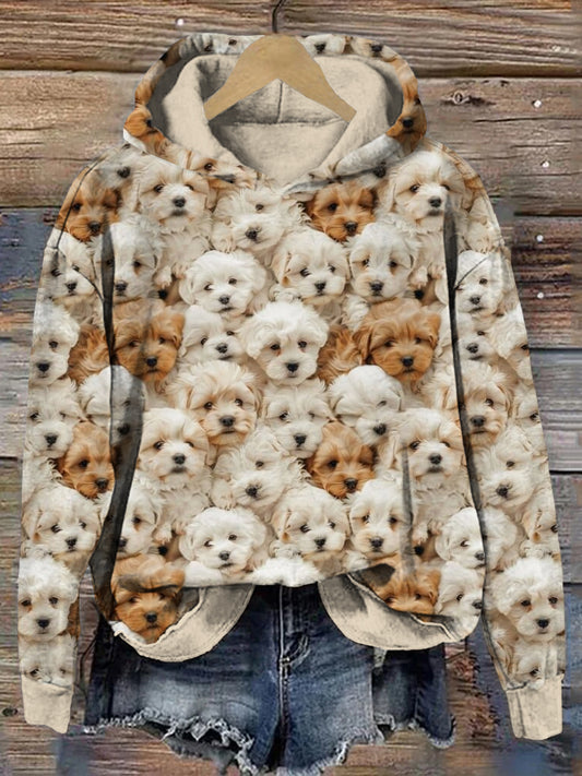 Comstylish Cute Puppy Pattern Print Comfy Hoodie