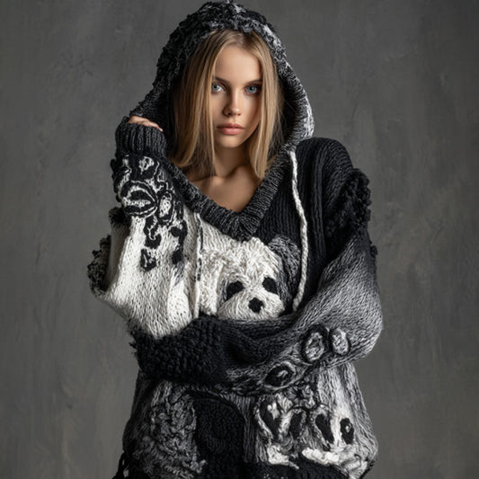 Women's Vintage Dog Embroidered Hooded Sweater elevenforest