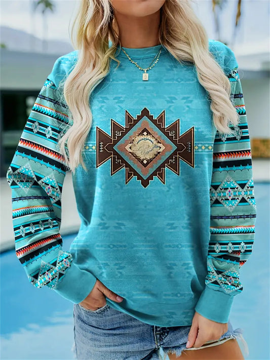 Comstylish Geometric Print Pullover Sweatshirt