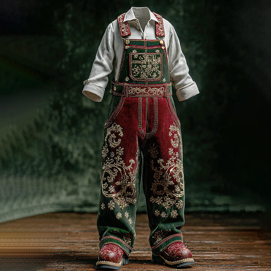 Comstylish Men's Christmas Floral Embroidery Gradient Jumpsuit