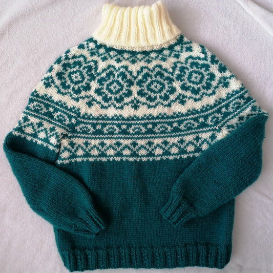 Vintage Icelandic Knitted Jacquard Women's Turtleneck Sweater elevenforest