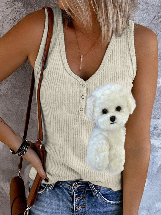 Comstylish Fizzy Bichon Dog Plush Button Up Tank Top