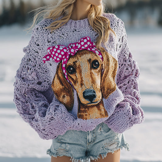 Comstylish Fuzzy Dachshund Dog Family Felt Cozy Knit Sweater