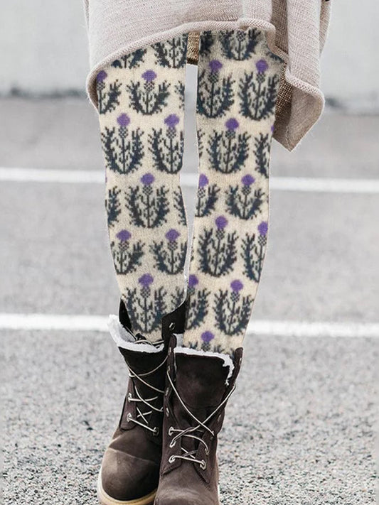 Scottish Thistle Floral Women's Knit Leggings elevenforest