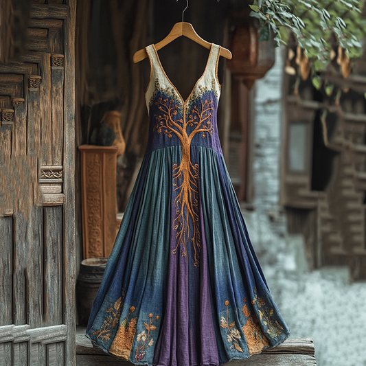 Tree Of Life Contrast V-neck Maxi Dress artswardrobe