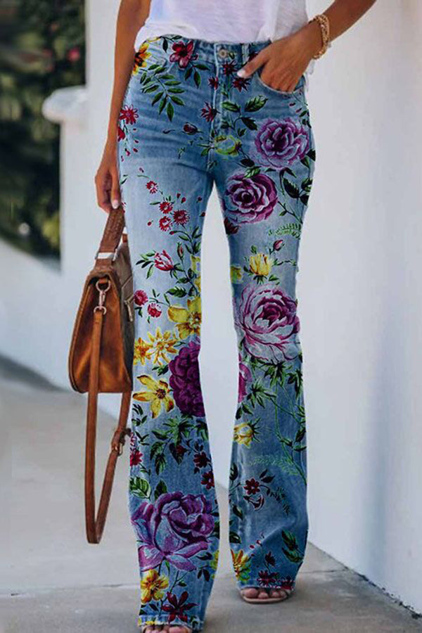 KS | Printed Faux High Rise Flare Pants