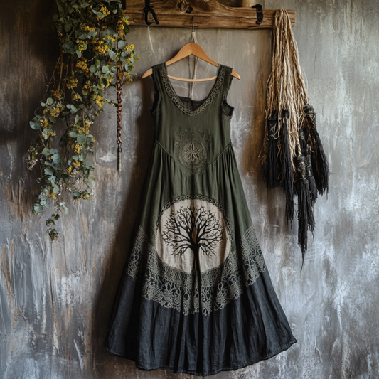Tribal Celtic Knot Life Of Tree Lace Patchwork Art Linen Tank Dress artswardrobe