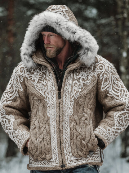 Men's Christmas Santa Celtic Art Warm Hooded Knit Sweater Jacket artswardrobe