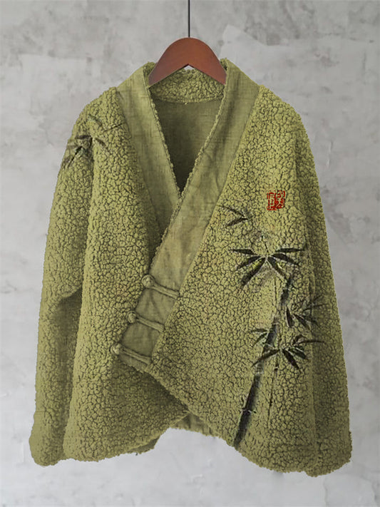 Comstylish Bamboo Japanese Art Cozy Fleece Kimono Cardigan