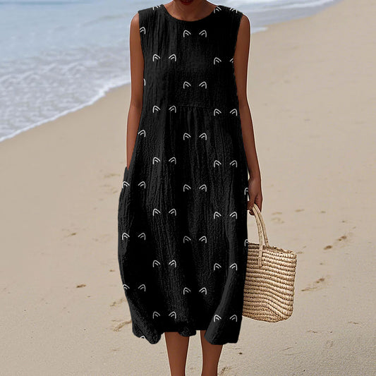 Comstylish Cute Cat Ears Pattern Comfy Linen Tank Dress