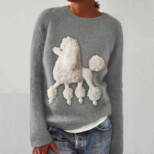 Comstylish White Poodle Embroidery Dog Art Cozy Sweater