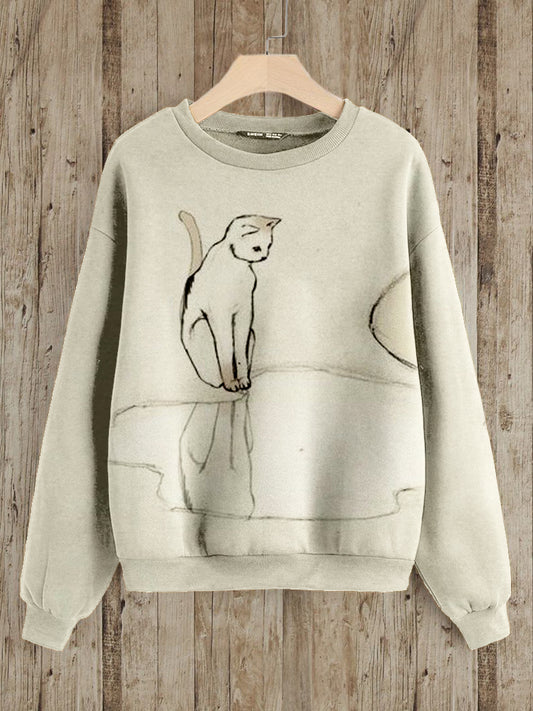 Comstylish Lovely Cat Pattern Print Vintage Cozy Sweatshirt