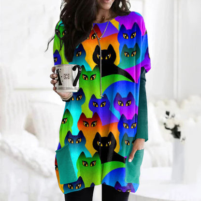 Rainbow Cats World Embroidered Comfy Tunic elevenforest