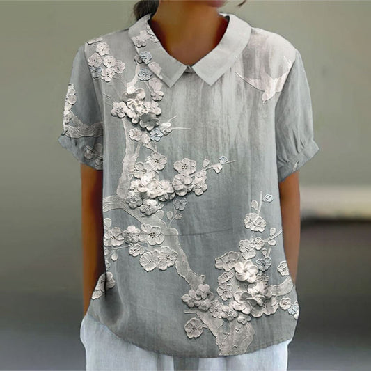 Comstylish Women'S Embroidery Flowers Art Print Casual Cotton And Linen Shirt