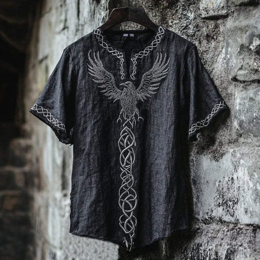Men's Celtic Knot Raven Embroidered Vintage Shirt artswardrobe