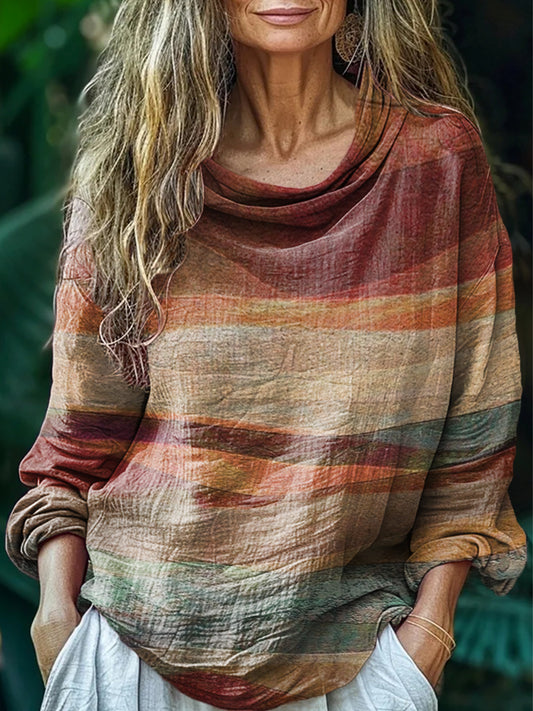 Women's Sandstone Desert Art Print Casual Stacked Lapel Long Sleeve Co