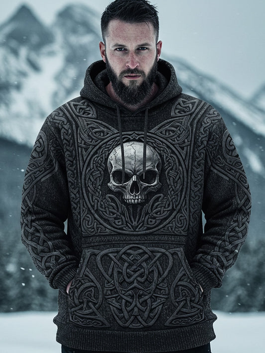 Men's Viking Tribal Skull Rune Celtic Inspired Knit Hooded Sweater elevenforest