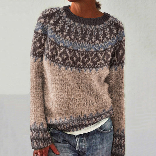 Vintage Fairman Island Contrast Print Crew Neck Sweater elevenforest
