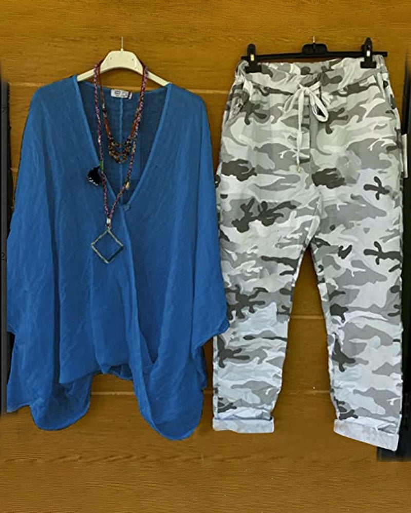 KS | Set of pants and blouse with camouflage pattern