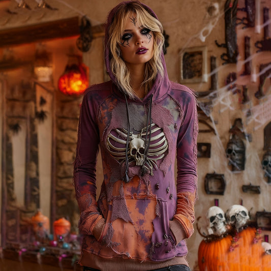Comstylish Women's Halloween Rose Skull Witch Cosplay Hoodie