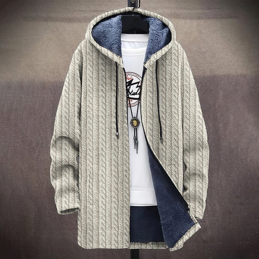 Men's Vintage Knitted Graphic Art Comfort Plush Hooded Coat elevenforest