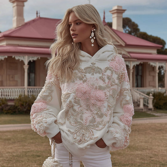 Women's Flower Embroidery Art Casual Hoodie