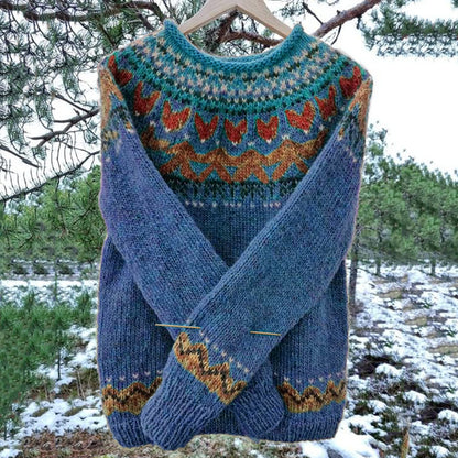 Vintage Icelandic Knit Jacquard Warmth Crew Neck Sweater（Unisex） artswardrobe