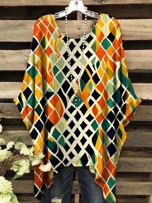 Women's Abstract Irregular Patchwork Plaid Print Top