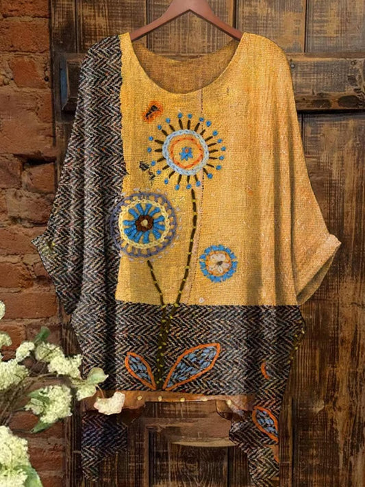 Comstylish Women's Psychedelic Collage Sunflower Retro Hippie Art Pattern Print Short Sleeve Top