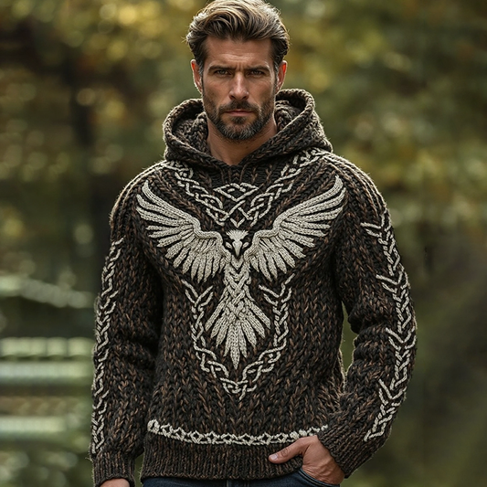 Men's Vintage Eagle Viking Celtic Cozy Hooded Sweater elevenforest