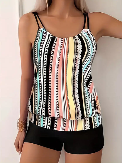KS | Striped tankini with print
