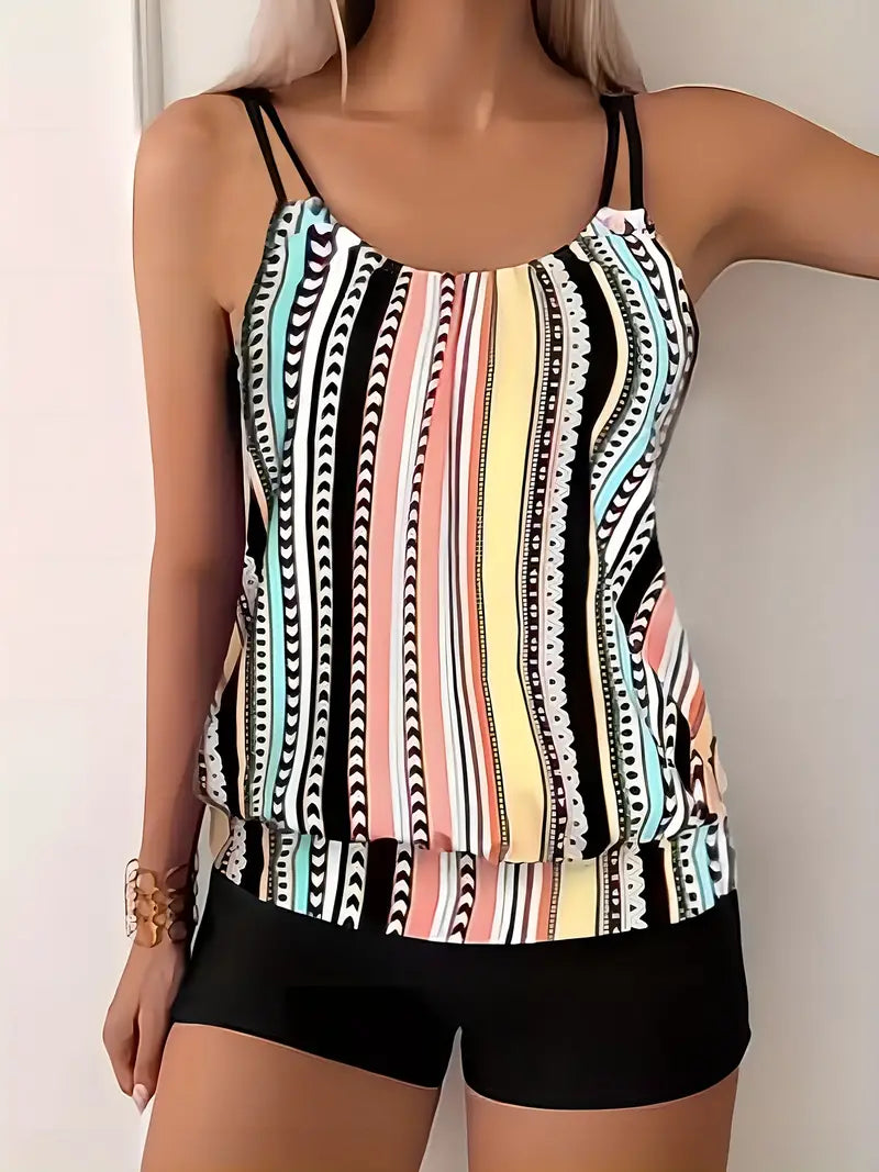 KS | Striped tankini with print