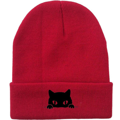 Comstylish Unisex Cartoon Black Cat Print Coldproof Knitted Hat