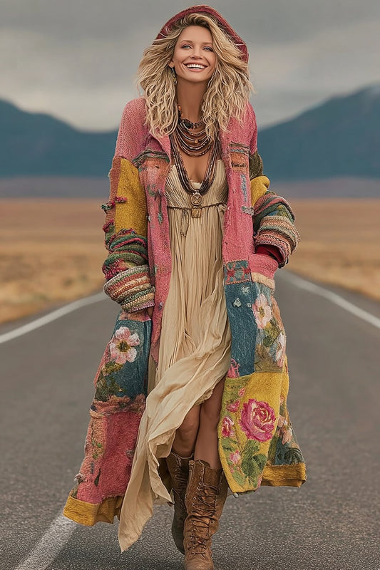 Women's Colorful Rainbow Patchwork Pattern Print Cardigan