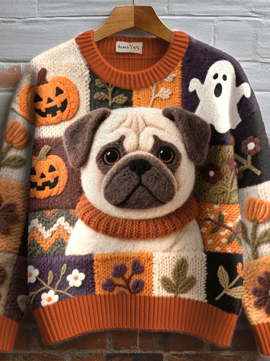 Comstylish Women's Lovely Pug Felt Art Cozy Knit Sweater