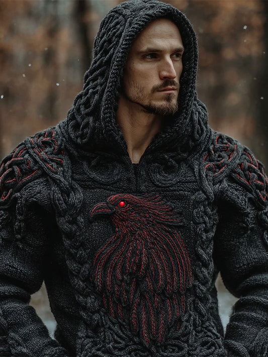Viking Red-eyed Raven Halloween Art Men's Hooded Sweater artswardrobe