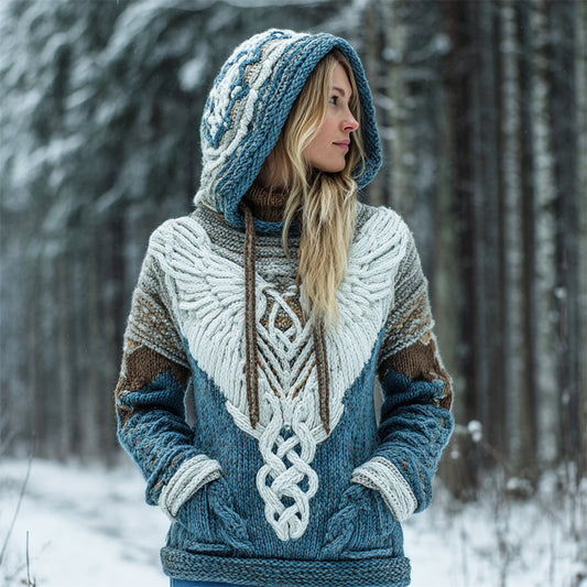 Comstylish Viking Goddess Wings Women's Knit Hooded Sweater
