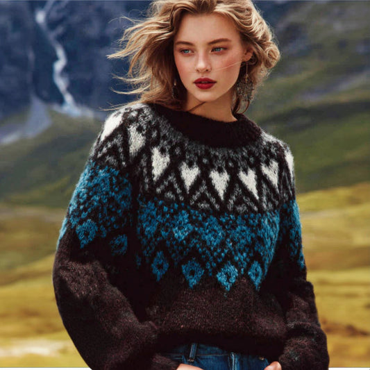 Women's Norwegian Icelandic Jacquard Cozy Knit Sweater elevenforest