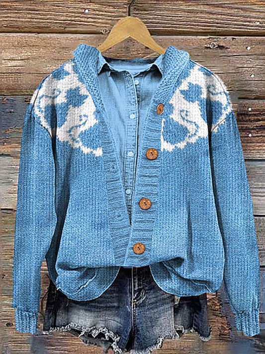 Funny Cat Print Casual Cozy Hooded Cardigan elevenforest
